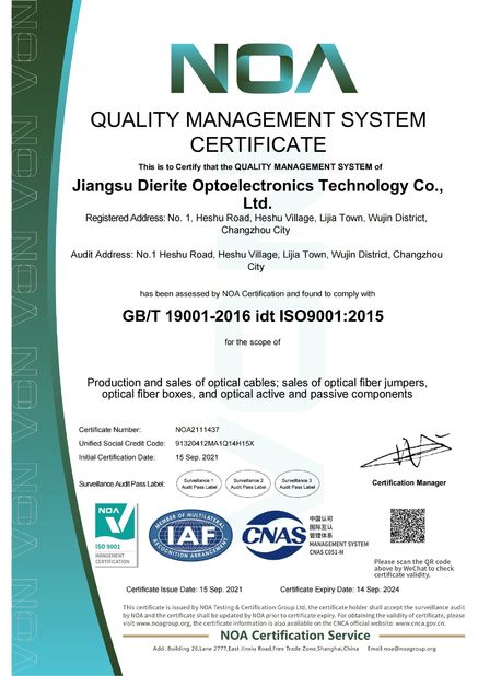 China Jiangsu Dierite Optoelectronics Technology Co.,Ltd. certification